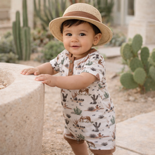 Load image into Gallery viewer, Baby Boy Shorty Romper – Bamboo Cactus Trails Henley Outfit