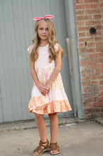 Load image into Gallery viewer, Kids Pink & Tangerine Daisy Checkered Tiered Spring Dress