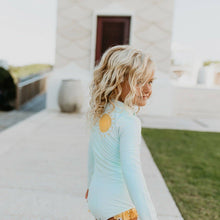 Load image into Gallery viewer, Kids Mint Rainbow Zip Rash Guard One Piece Swimsuit