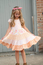 Load image into Gallery viewer, Kids Pink & Tangerine Daisy Checkered Tiered Spring Dress