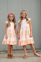Load image into Gallery viewer, Kids Pink & Tangerine Daisy Checkered Tiered Spring Dress