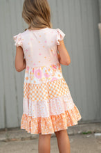Load image into Gallery viewer, Kids Pink & Tangerine Daisy Checkered Tiered Spring Dress