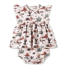 Load image into Gallery viewer, Baby Girl Skirted Bodysuit – Soft Bamboo Cactus Trails