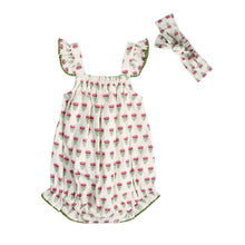 Load image into Gallery viewer, Delaney Block Floral Baby Romper + Headband (Linen Blend)