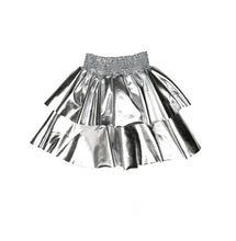 Load image into Gallery viewer, SILVER PLEATHER TIERED SKIRT