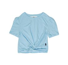 Load image into Gallery viewer, BLUE PUFF SLEEVE FRONT KNOT SHIRT