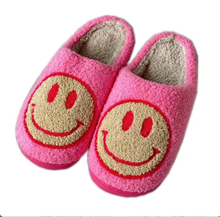 Load image into Gallery viewer, Plush Pink Happy Face Slippers for Teens/Tweens
