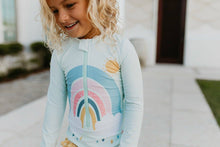 Load image into Gallery viewer, Kids Mint Rainbow Zip Rash Guard One Piece Swimsuit
