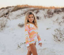 Load image into Gallery viewer, Kids Retro Flower Wave Zip Rash Guard One Piece Swimsuit
