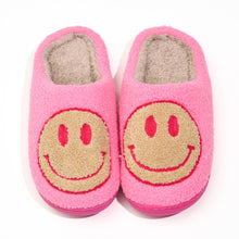 Load image into Gallery viewer, Plush Pink Happy Face Slippers for Teens/Tweens
