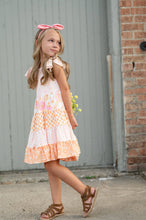 Load image into Gallery viewer, Kids Pink &amp; Tangerine Daisy Checkered Tiered Spring Dress
