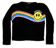 Load image into Gallery viewer, LONG SLEEVE BLACK TEE WITH RAINBOW AND SMILEY FACE
