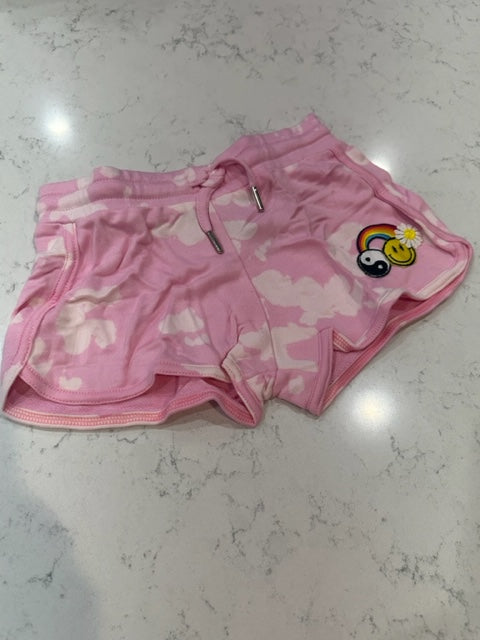 TRACK SHORT PINK WITH WHITE SPLOTCH AND SMILE RAINBOW YIN YANG PATCH