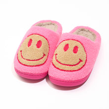 Load image into Gallery viewer, Plush Pink Happy Face Slippers for Teens/Tweens
