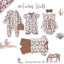 Load image into Gallery viewer, Baby Girl Skirted Bodysuit – Soft Bamboo Cactus Trails
