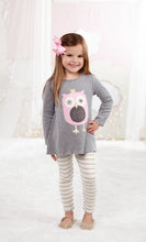 Load image into Gallery viewer, Mud Pie|Owl with Crown and Cream Gold Glittery Striped Tunic Two Piece Set
