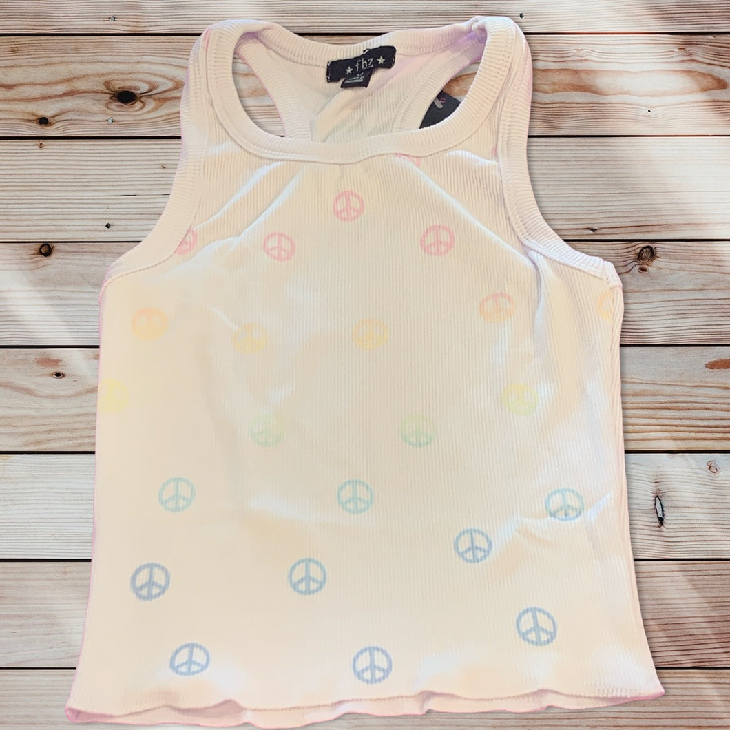 WHITE TANK WITH PASTEL PEACE SIGNS