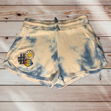 Load image into Gallery viewer, BLUE TIE DYE TRACK SHORT WITH PATCHES
