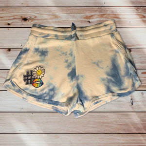 BLUE TIE DYE TRACK SHORT WITH PATCHES