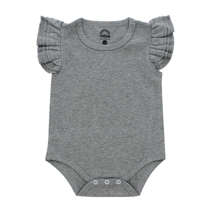 HEATHER GREY FLUTTER SLEEVE ONESIE