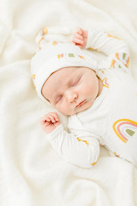 RAINBOW TAKE HOME NEWBORN KNOT GOWN + HAT GIFT SET