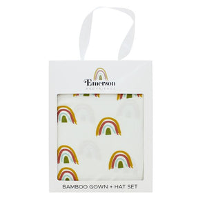 RAINBOW TAKE HOME NEWBORN KNOT GOWN + HAT GIFT SET