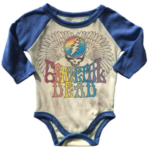 GRATEFUL DEAD RAGLAN LOG SLEEVE ONESIE W/ RAINBOW SKULL