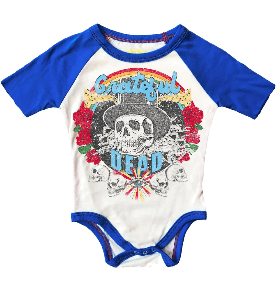 GRATEFUL DEAD SHORT SLEEVE ONESIE w/ SKULLS AND ROSES