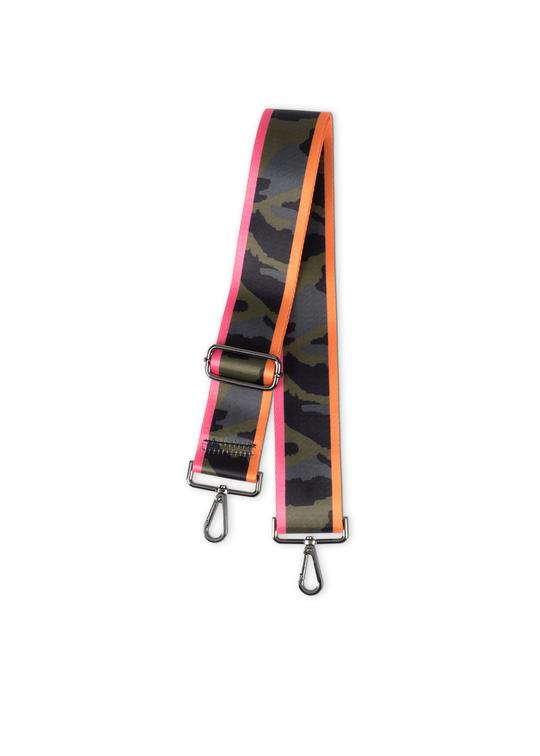GREEN CAMO WITH PINK & ORANGE STRIPED HANDBAG STRAP