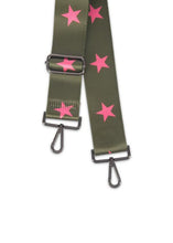 Load image into Gallery viewer, OLIVE HANDBAG STRAP WITH PINK STARS
