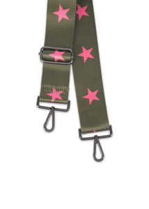 OLIVE HANDBAG STRAP WITH PINK STARS