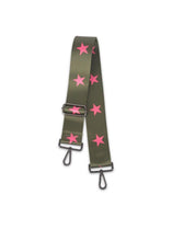 Load image into Gallery viewer, OLIVE HANDBAG STRAP WITH PINK STARS
