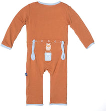 Load image into Gallery viewer, Kickee Pants Copper Owl Long Sleeve Applique Coverall Pajamas
