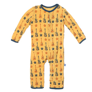 Kickee Pants Fuzzy Bee Guitars Print Long Sleeve Coverall Pajama