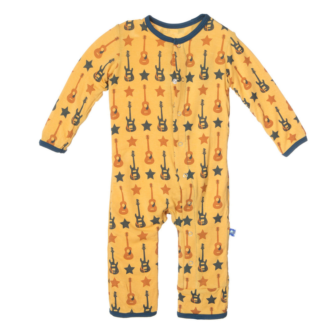 Kickee Pants Fuzzy Bee Guitars Print Long Sleeve Coverall Pajama