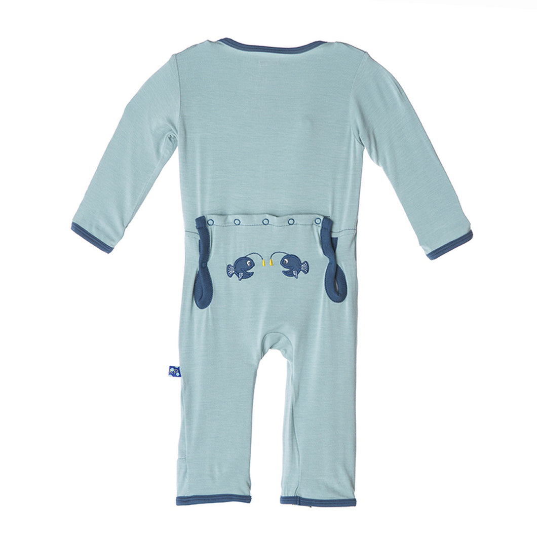 Kickee Pants Jade Angler Fish Applique Coverall Long Sleeve Pajamas