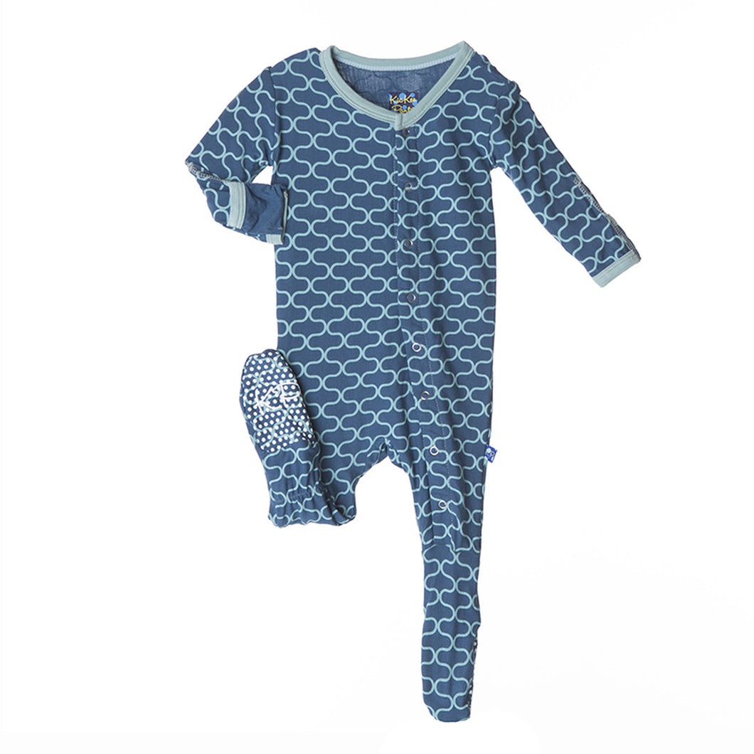 Kickee Pants Jade Lattice Print, Long Sleeve Footie Pajamas