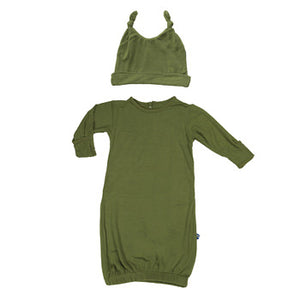 Kickee Pants Newborn Moss Layette Gown & Double Knot Hat Set