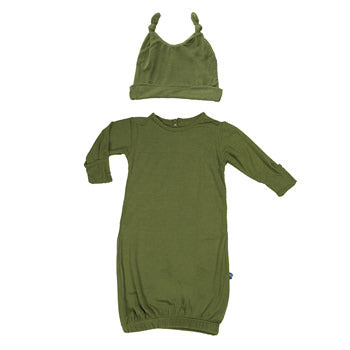 Kickee Pants Newborn Moss Layette Gown & Double Knot Hat Set