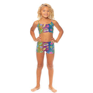 RAINBOW CHECKERED PRINT SPORTS BRA CAMI