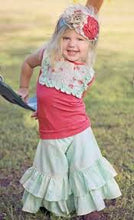 Load image into Gallery viewer, LIGHT SEA FOAM GREEN DOUBLE RUFFLE WIDE STRIPED BELL PANTS
