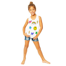 Load image into Gallery viewer, SCATTERED ICON WHITE SLEEVELESS TEE

