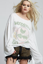 Load image into Gallery viewer, WOODSTOCK PEACE LOVE MUSIC BELL SLEEVE BURNOUT SWEATSHIRT

