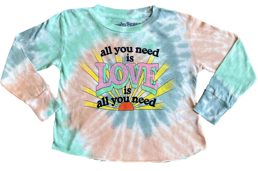 ALL YOU NEED IS LOVE LONG SLEEVE TIE DYE SLOUCH CROPISH TEE